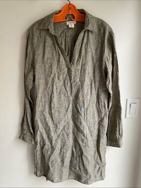Woman’s 100% Linen Artisan NY Light Green-Grey Shirt Dress Small.